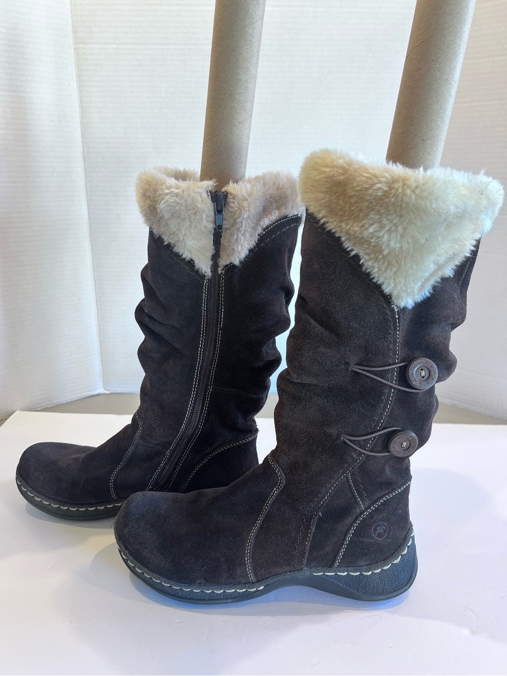 BareTraps Esha Leather Upper Faux Fur Zip up Boot Sz 7
